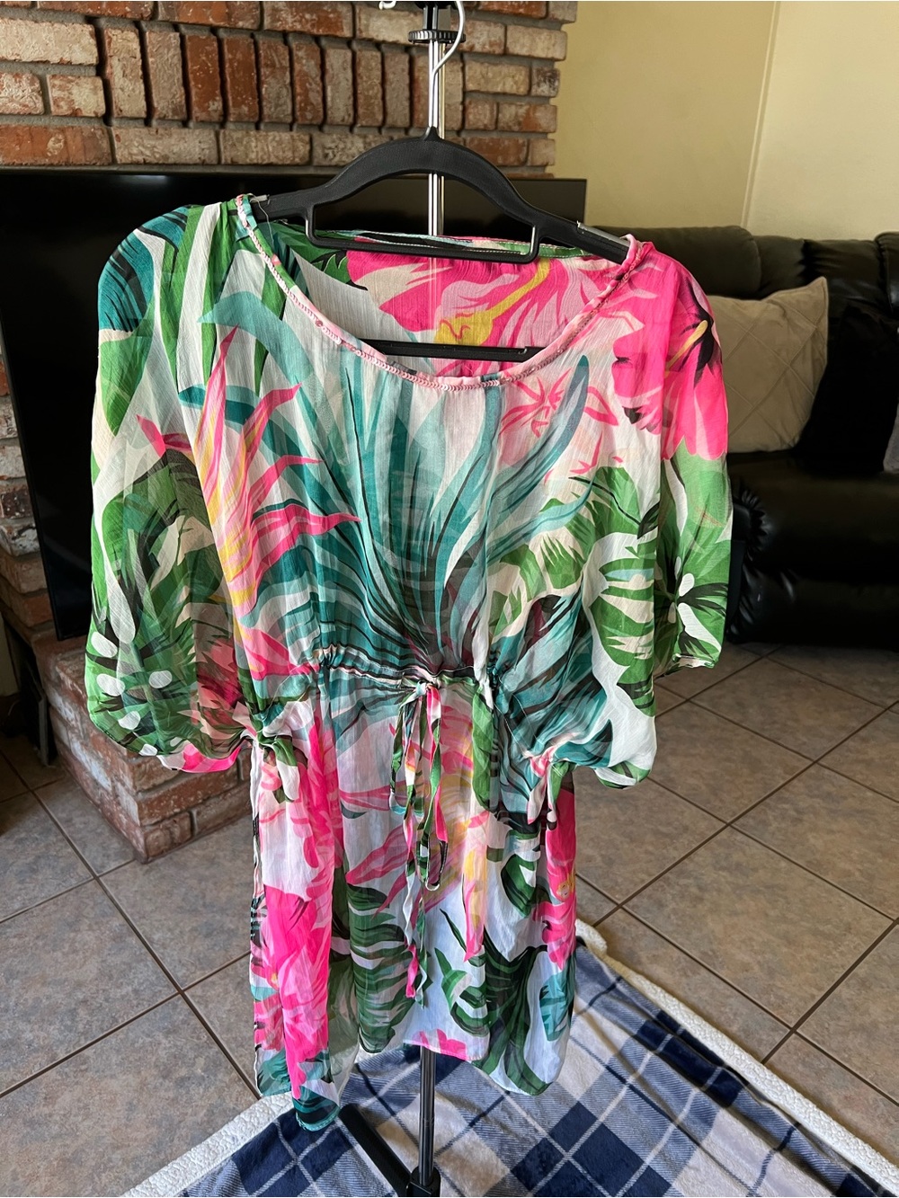 Women’s Tropical Pink & Green Swim Coverup - Lightweight Beach Kaftan